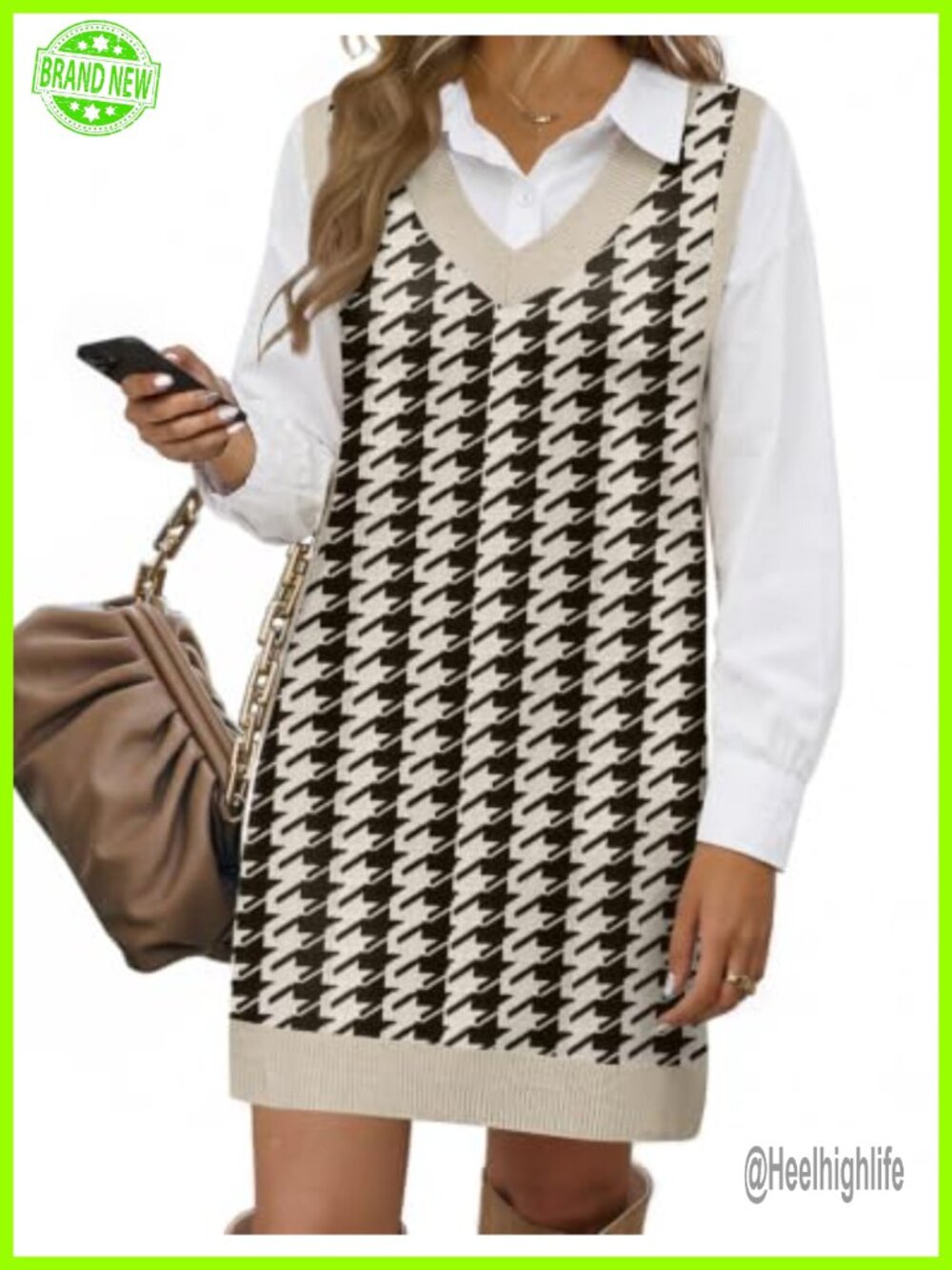 Cable Knit Sweater Vest Dress V-Neck Sleeveless Pullover Mini